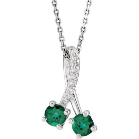 Sterling Silver Natural Emerald & .05 Ctw Natural Diamond 16-18' Necklace