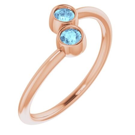 14k Rose Natural Aquamarine Two-stone Ring