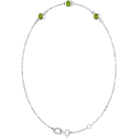 14k White Natural Peridot Bezel-set Three-stone 6 1/2-7 1/2' Bracelet