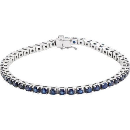 14k White Natural Blue Sapphire Line 7' Bracelet