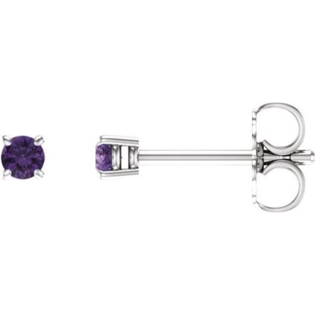 14k White 2.5 Mm Natural Amethyst Earrings