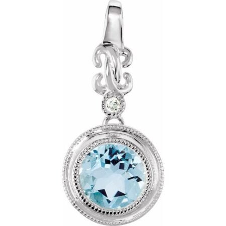 14k White Natural Aquamarine & .01 Ct Natural Diamond Pendant