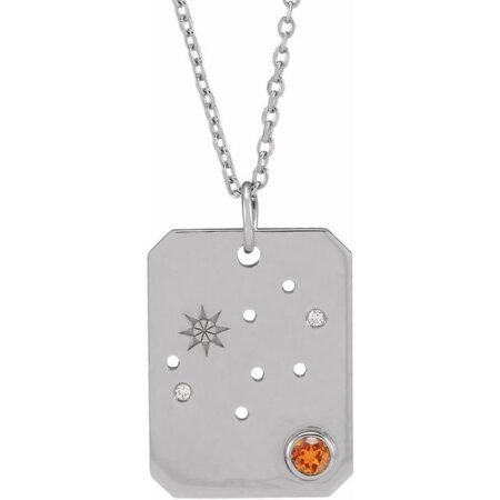 Sterling Silver Natural Spessartite Garnet & .01 Ctw Natural Diamond Virgo Constellation 16-18' Necklace
