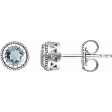 14k White Natural Aquamarine Stud Earrings