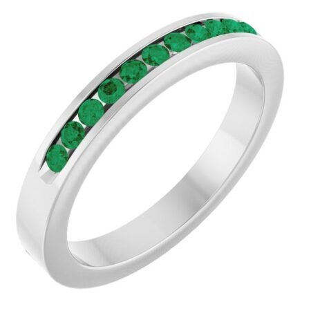 14k White Natural Emerald Anniversary Band Size 7