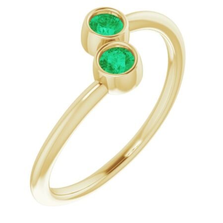 14k Yellow Lab-grown Emerald Two-stone Ring