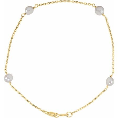 14k Yellow 4-4.5 Mm Cultured White Freshwater Pearl 6' Bracelet