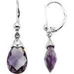 14k White Natural Amethyst Briolette Earrings