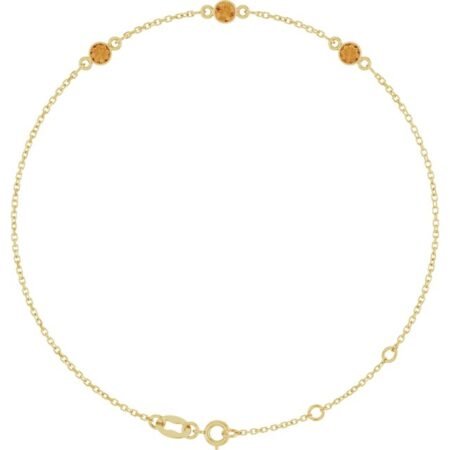 14k Yellow Natural Citrine Bezel-set Three-stone 6 1/2-7 1/2' Bracelet