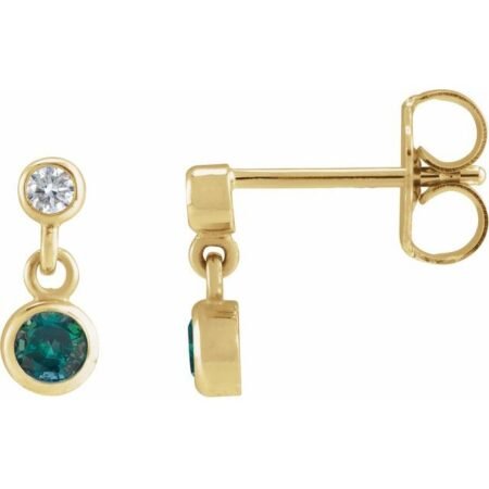 14k Yellow Lab-grown Alexandrite & .05 Ctw Natural Diamond Two-stone Earrings
