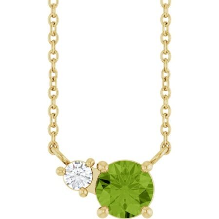 14k Yellow Natural Peridot & .06 Ct Natural Diamond 18' Necklace