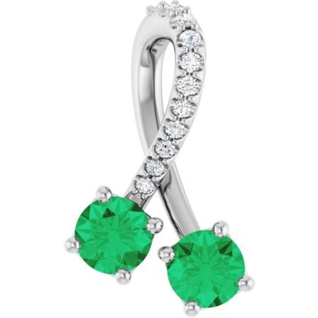 Platinum Natural Emerald & .05 Ctw Natural Diamond Pendant