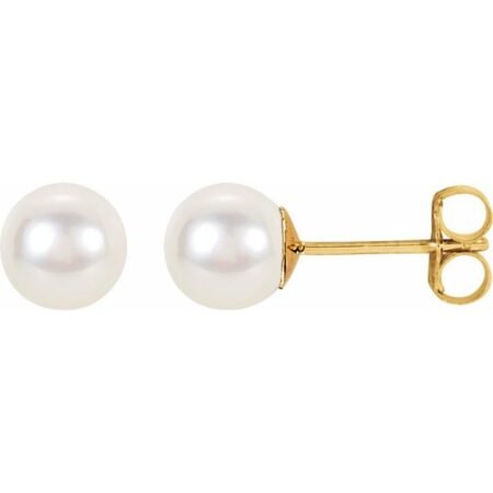 14k Yellow Cultured White Freshwater Pearl Earrings