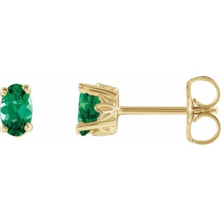 14k Yellow Lab-grown Emerald Earrings