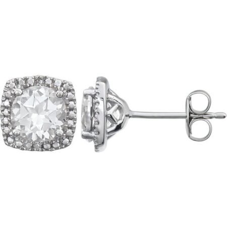 Sterling Silver Lab-grown White Sapphire & .015 Ctw Natural Diamond Earrings