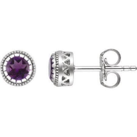 14k White Natural Amethyst Stud Earrings
