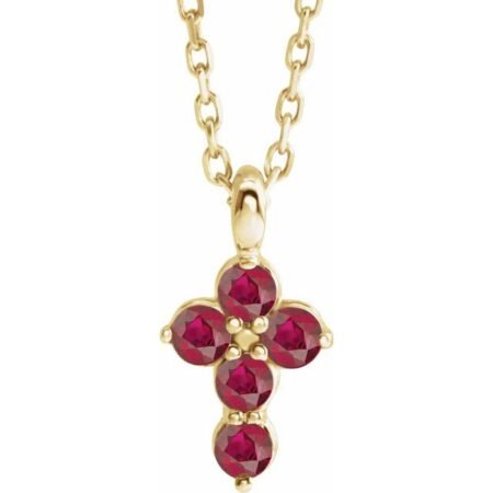 14k Yellow Natural Ruby Cross 16-18' Necklace