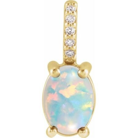 14k Yellow 7x5 Mm Natural White Opal & .02 Ctw Natural Diamond Charm/pendant