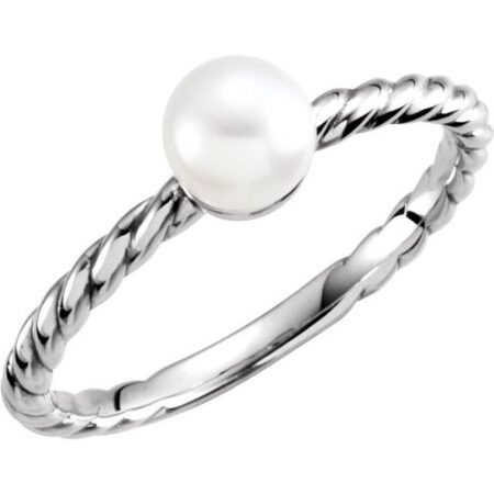 14k White 5.5-6 Mm Cultured White Freshwater Pearl Ring