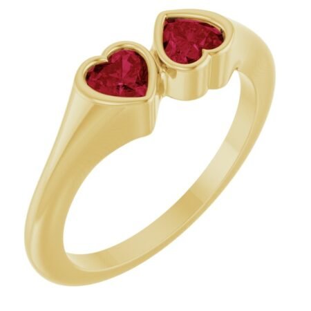 14k Yellow Lab-grown Ruby Two-stone Ring