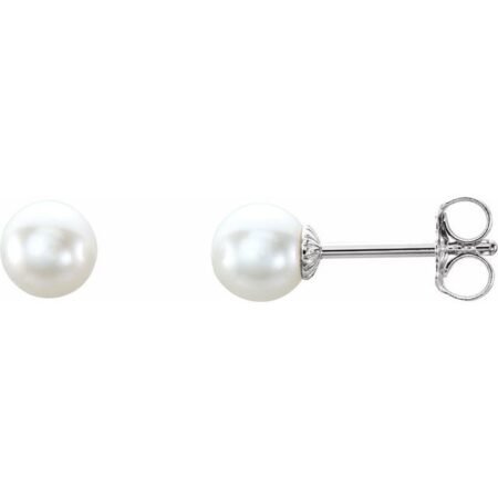 Sterling Silver 5-5.5 Mm Cultured White Freshwater Pearl Earrings