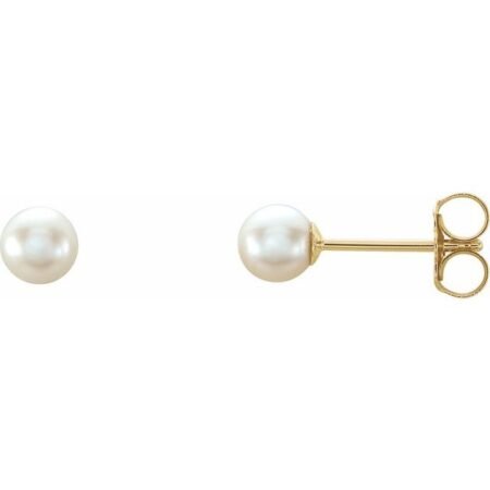 14k Yellow 4 Mm Cultured White Akoya Pearl Earrings