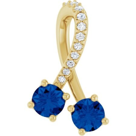 14k Yellow Natural Blue Sapphire & .05 Ctw Natural Diamond Pendant