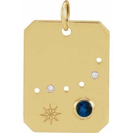 14k Yellow Natural Blue Sapphire & .01 Ctw Natural Diamond Capricorn Constellation Pendant