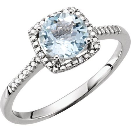 Sterling Silver Natural Aquamarine & .01 Ctw Natural Diamond Ring