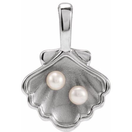 14k White 2-stone Cultured White Seed Pearl Family Shell Charm/pendant