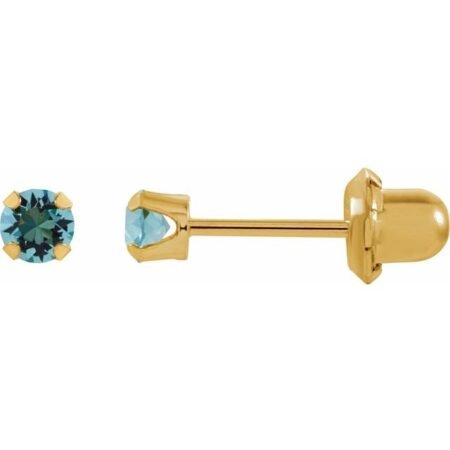 14k Yellow Imitation Aquamarine Inverness® Piercing Stud Earrings