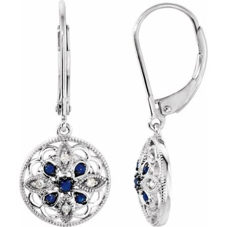 Sterling Silver Natural Blue Sapphire & .07 Ctw Natural Diamond Earrings