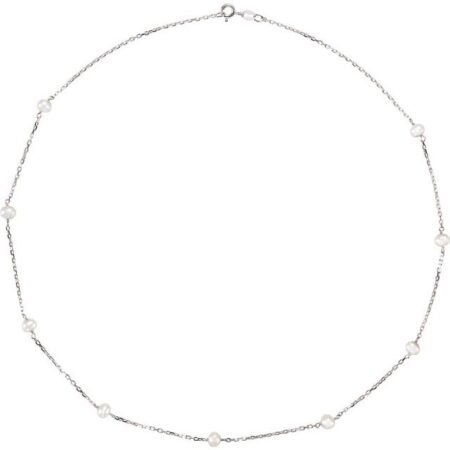 Sterling Silver Cultured White Freshwater Pearl 9-station 18' Necklace