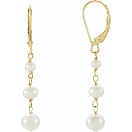 14k Yellow Cultured White Freshwater Pearl  Earrings