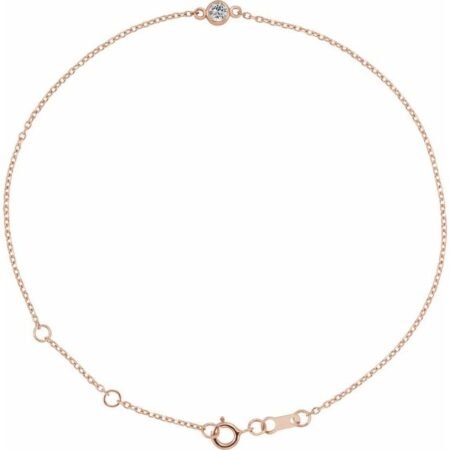 14k Rose Natural White Sapphire Bezel-set Solitaire 6 1/2-7 1/2' Bracelet