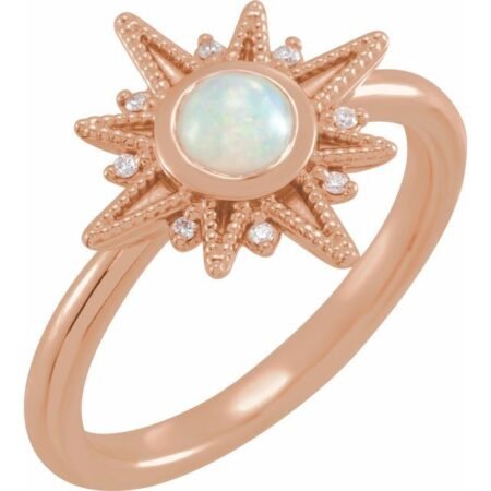 14k Rose Natural Ethiopian Opal & .03 Ctw Natural Diamond Star Ring