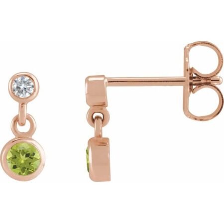 14k Rose Natural Peridot & .05 Ctw Natural Diamond Two-stone Earrings