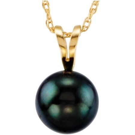 14k Yellow Cultured Black Akoya Pearl 18' Necklace
