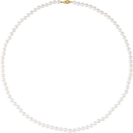 14k Yellow Cultured White Akoya Pearl 24' Necklace