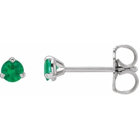 14k White 3 Mm Natural Emerald Earrings