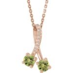 14k Rose Natural Peridot & .05 Ctw Natural Diamond 16-18' Necklace