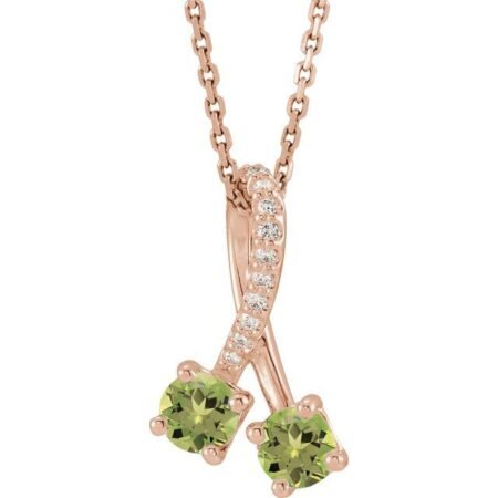 14k Rose Natural Peridot & .05 Ctw Natural Diamond 16-18' Necklace