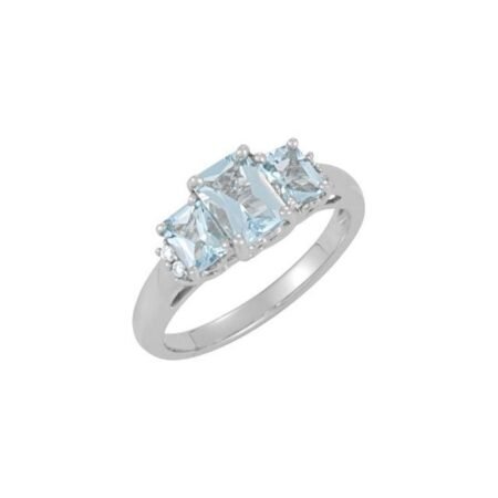14k White Natural Aquamarine & .05 Ctw Natural Diamond Ring