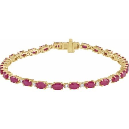 14k Yellow Lab-grown Ruby & 5/8 Ctw Lab-grown Diamond Line 7' Bracelet