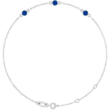 14k White Natural Blue Sapphire Bezel-set Three-stone 6 1/2-7 1/2' Bracelet