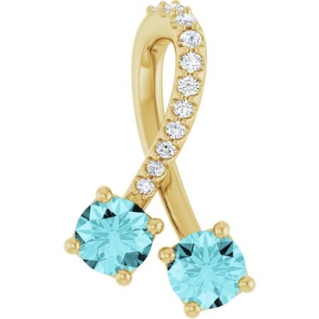 14k Yellow Natural Blue Zircon & .05 Ctw Natural Diamond Pendant