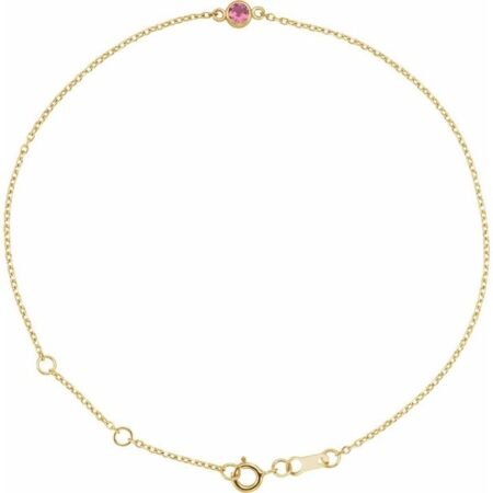 14k Yellow Natural Pink Tourmaline Bezel-set Solitaire 6 1/2-7 1/2' Bracelet