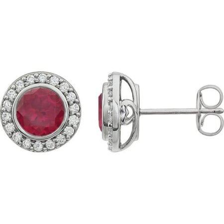 Sterling Silver Imitation Red Cubic Zirconia Halo-style Earrings