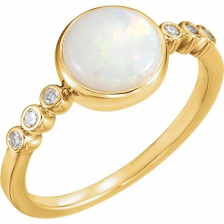 14k Yellow Natural White Opal & 1/10 Ctw Natural Diamond Ring