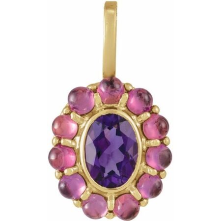 14k Yellow Natural Amethyst & Natural Rhodolite Garnet Halo-style Pendant